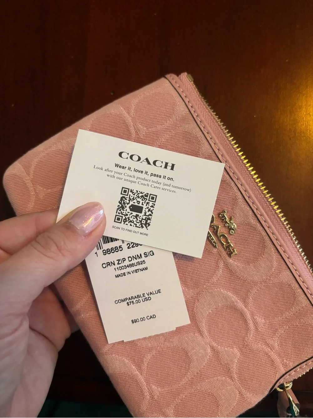 Coach Pink Signature Wristlet Pouch